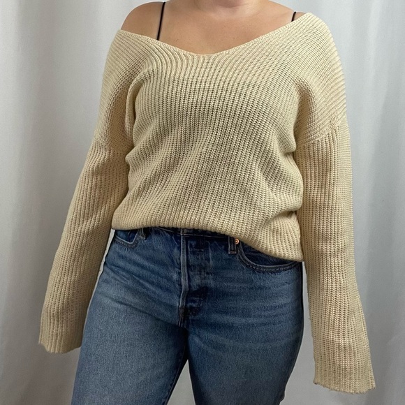 Sky & Sparrow Small Boho Tie Open Back Bell Sleeve Hippie Yoga Sweater V Neck - Picture 10 of 10